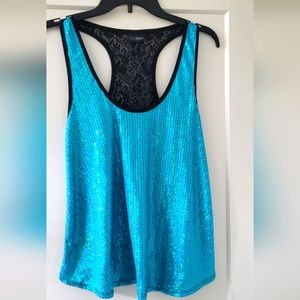Sequence/Lace Teal Racerback Tank Top, Size M/L